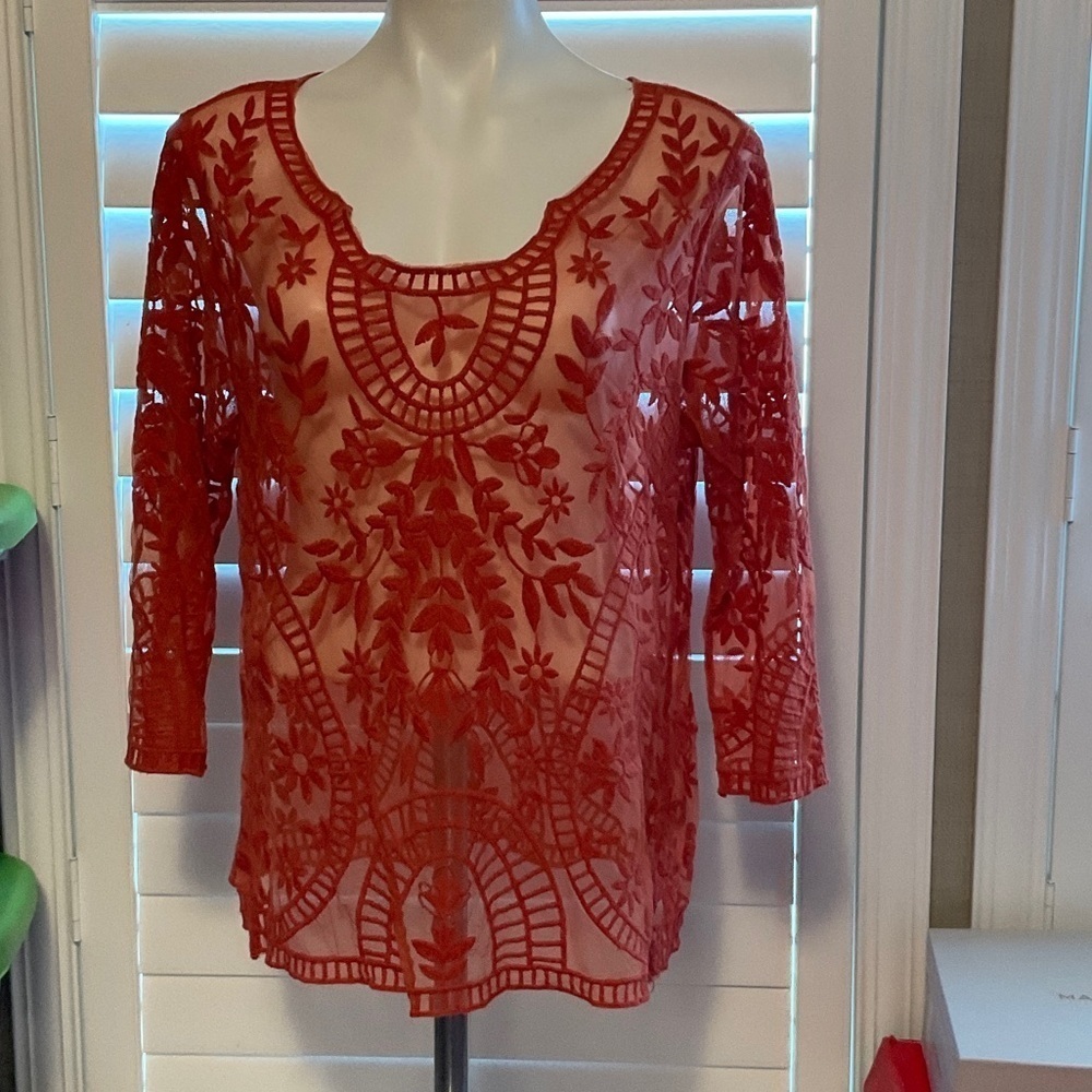 Adiva Vibrant Red Lace Blouse